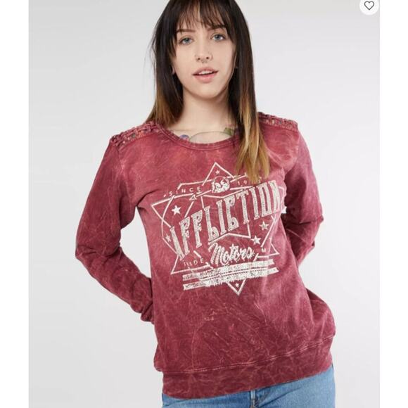 Affliction American Customs Womens Size Large Rhinestone Graphic Sweatshirt Goth - Picture 1 of 6